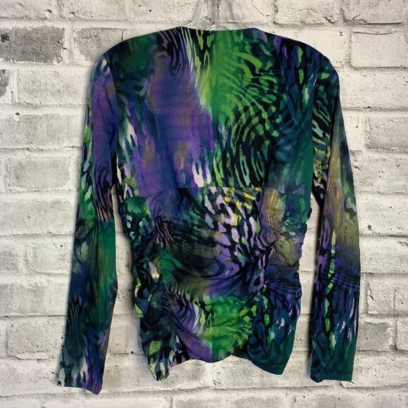 Vintage Y2K Sheer Animal Print Babydoll Empire Waist Long Sleeve Blouse - Picture 6 of 13